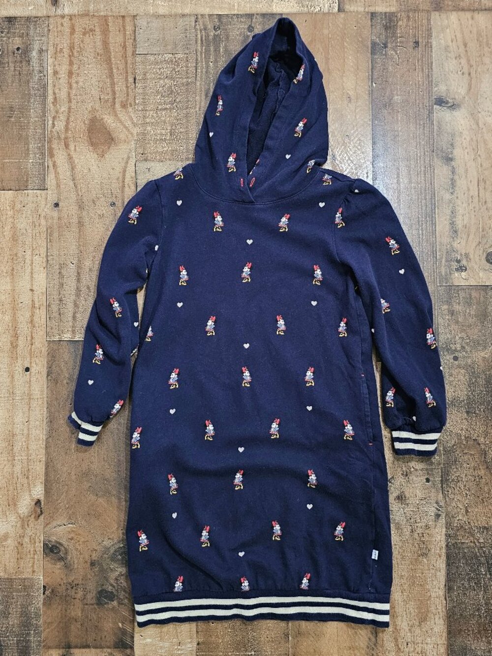Gap Kids × Disney Girls Large Minnie Mouse Navy Blue Hoodie Dress Pockets